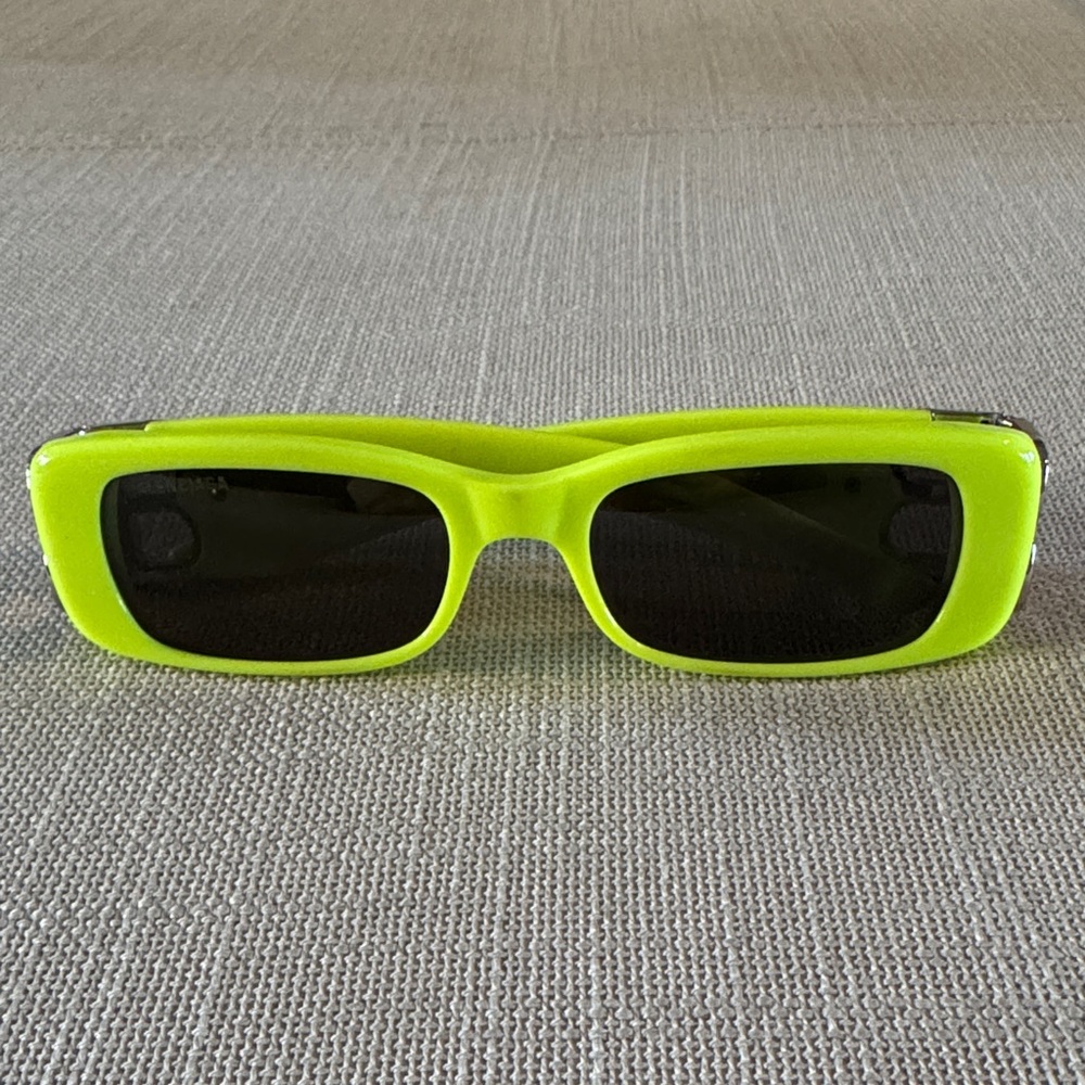 Balenciaga Neon Yellow Rectangular Sunglasses